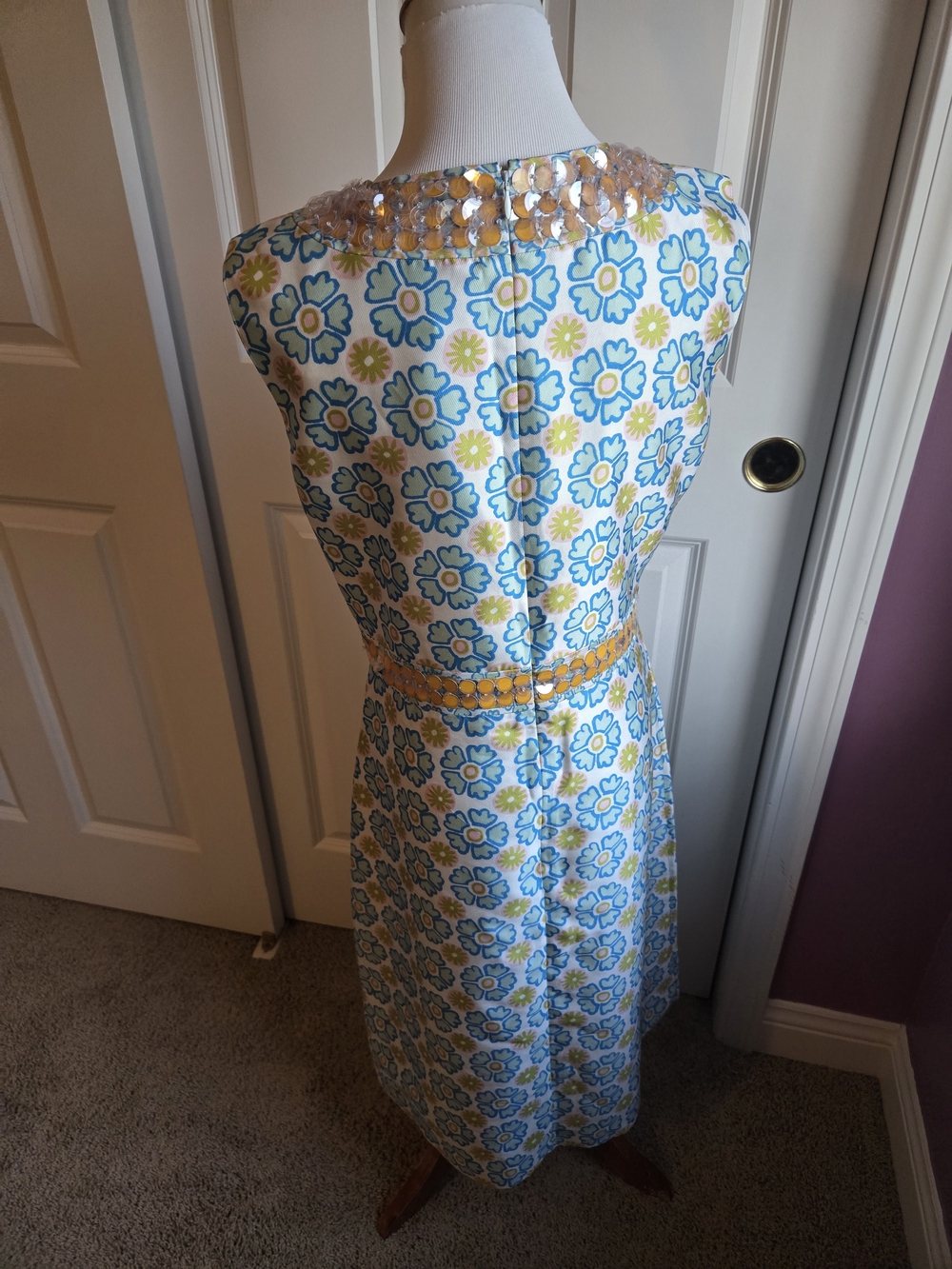 NWT Tory Burch Blue and Green Floral Midi Dress with Beaded Neckline - 8 - Picture 2 of 10